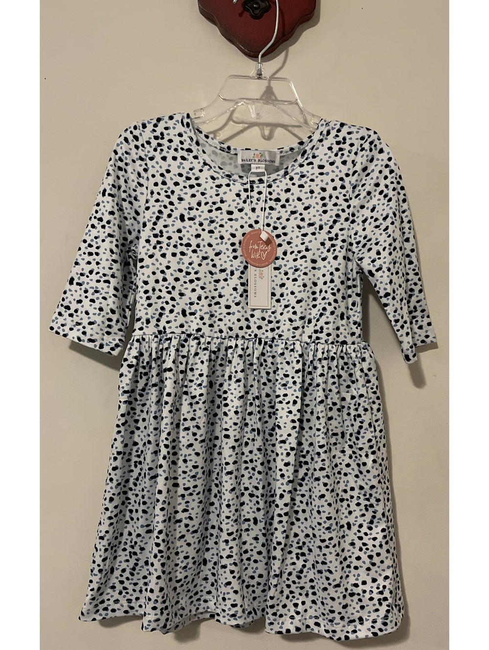 Baileys Blossoms Boutique Girls 3t White Dotted Stretch Pull-On Dress NWT A6271